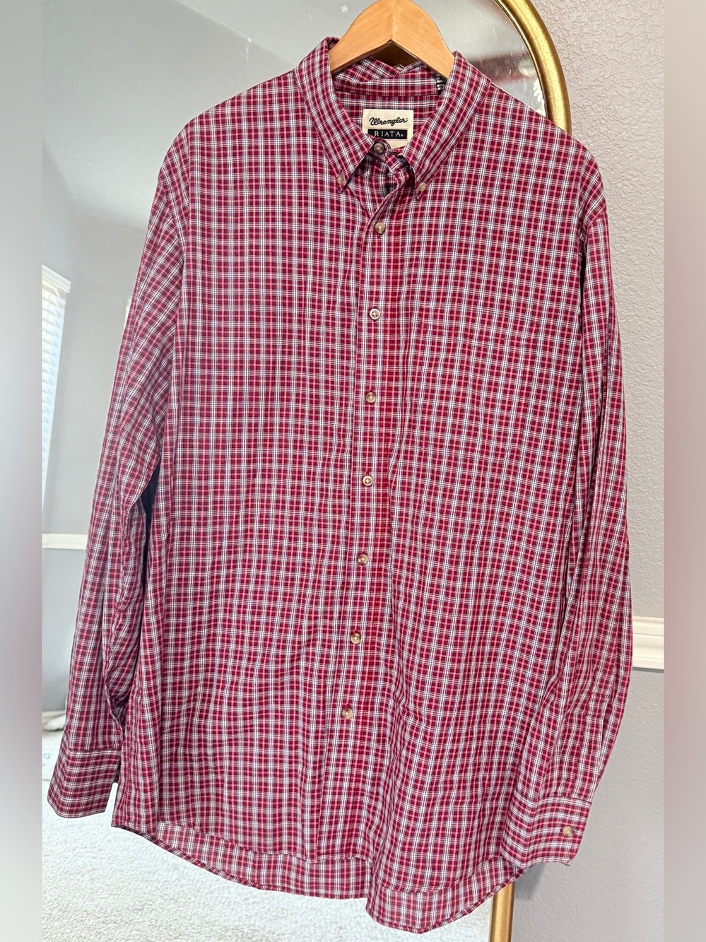 Wrangler Vintage Riata Western Button Up Long Sleeve Shirt Mens XLT Red Plaid